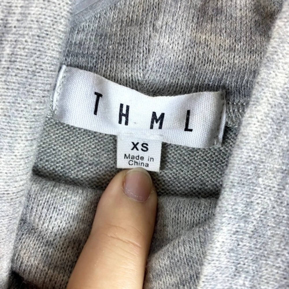 2/$30 THML Anthropologie Blouse‎ Top Sz XS Grey Knit Ruffle Faux Suede Accent - Picture 7 of 13